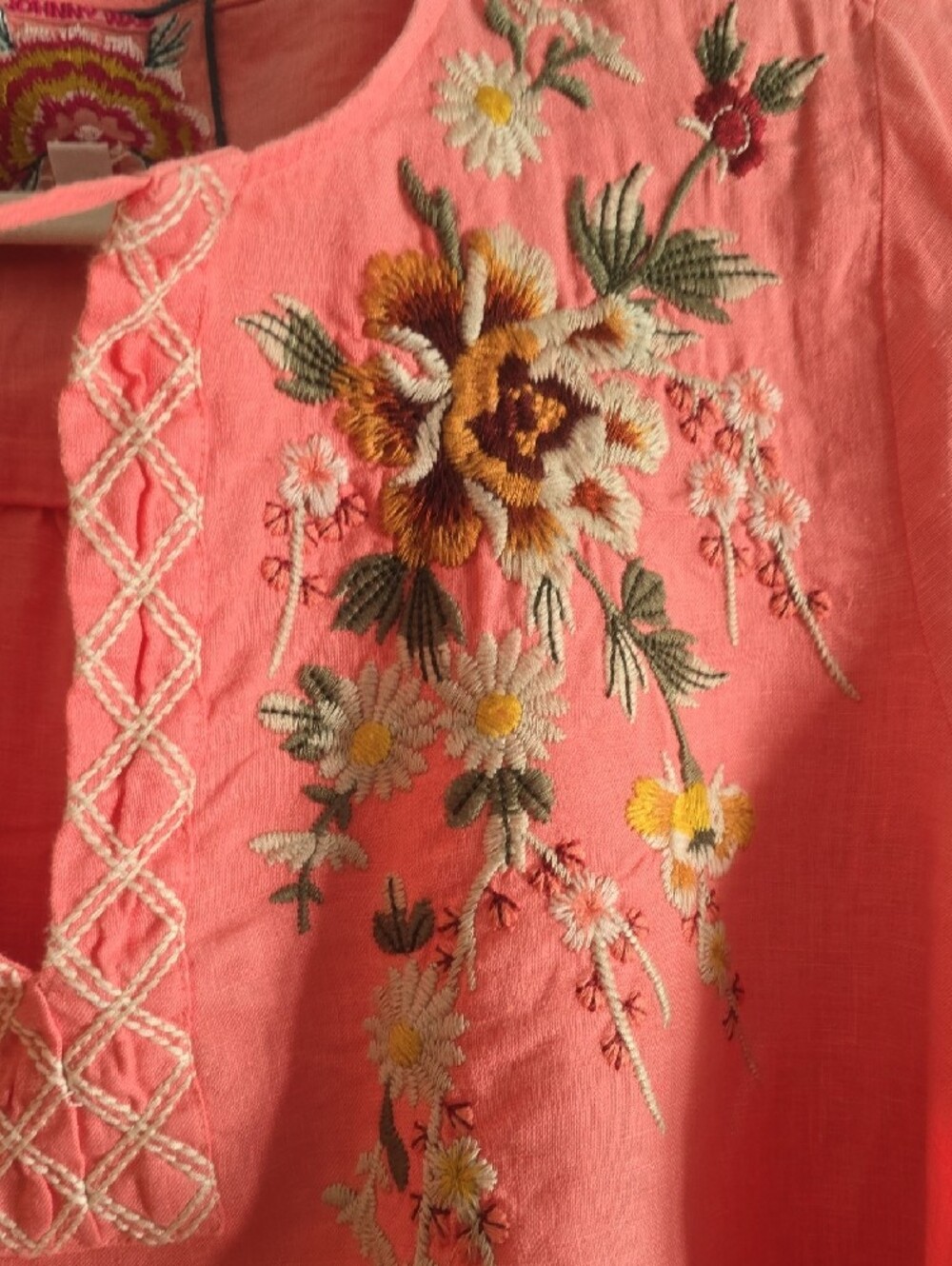 Johnny Was Coral Embroidered Top - Picture 2 of 4